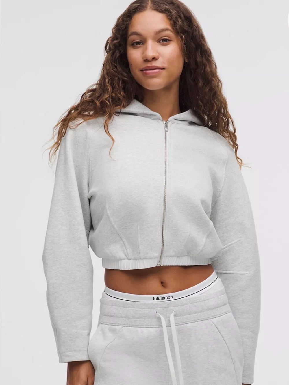 lululemon Loungeful Hoodie Light Gray Cropped Full Zip Small NWT
